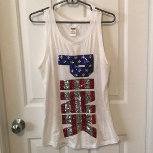 PINK American flag sparkly tank top